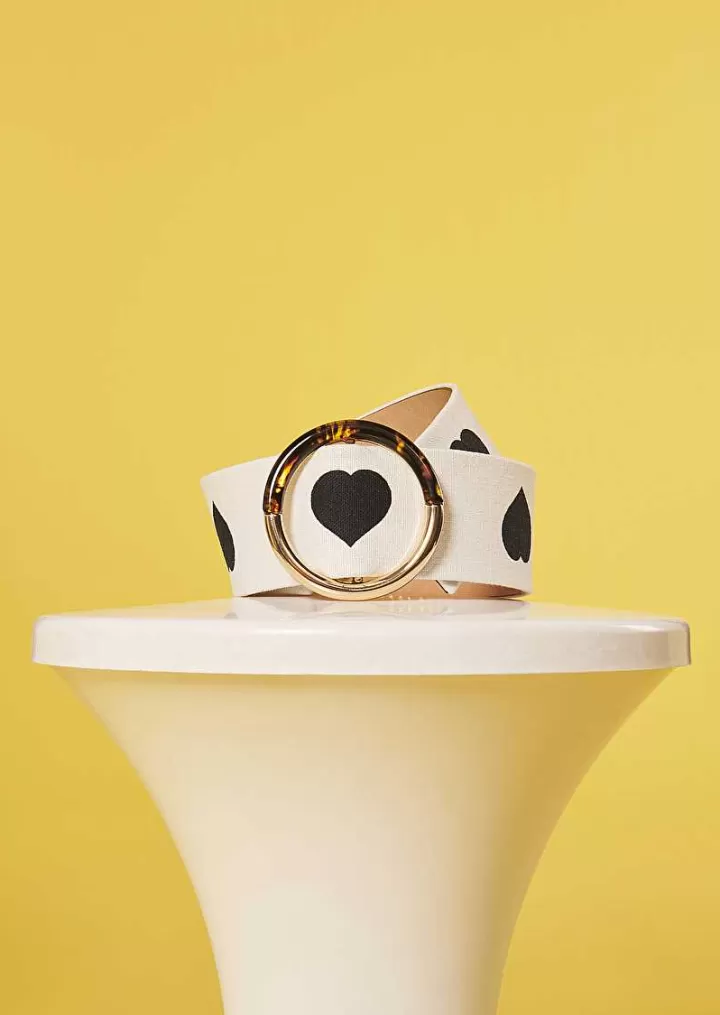 Ceinture En Cuir Lauren Ecru Avec Coeurs A Pois Noirs^TARA JARMON Online