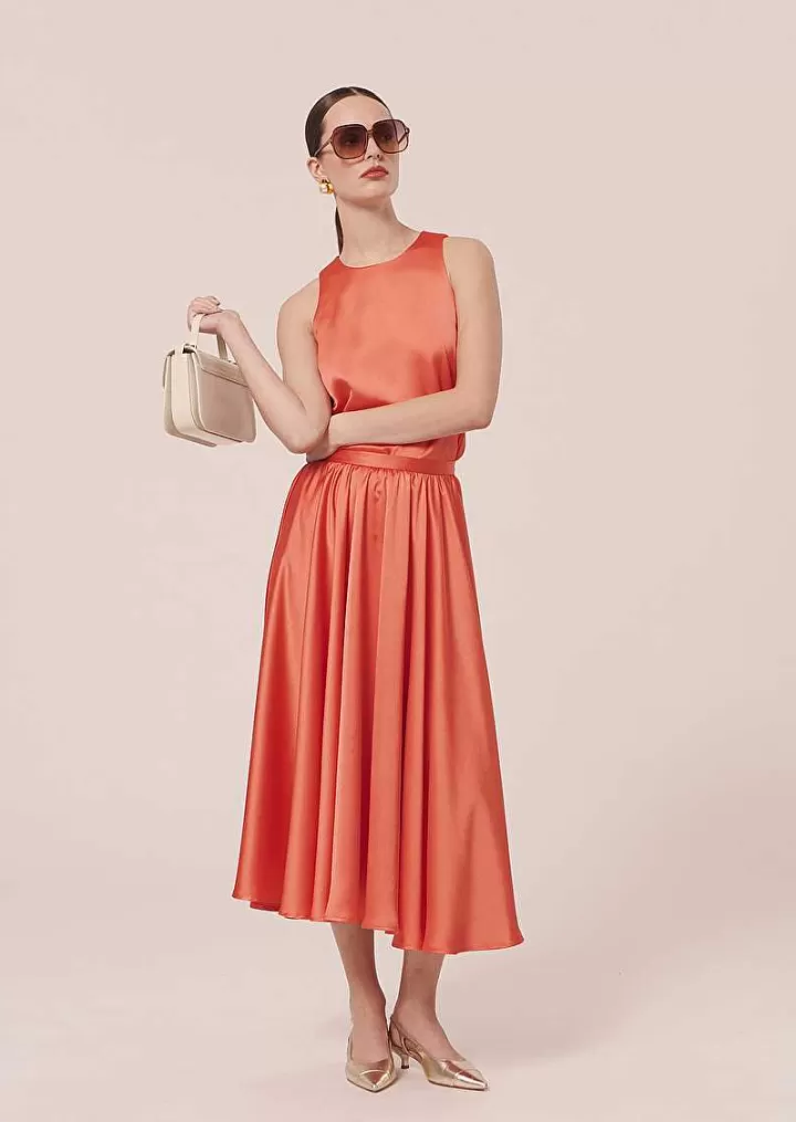 Jupe Jolanda Corail En Satin Fluide^TARA JARMON Best Sale