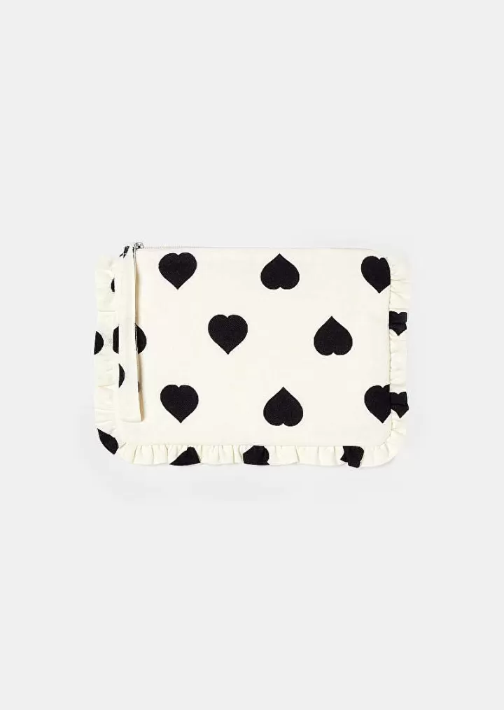 Pochette Souple Sabrina Ecru Avec Coeurs A Pois Noirs^TARA JARMON Best Sale