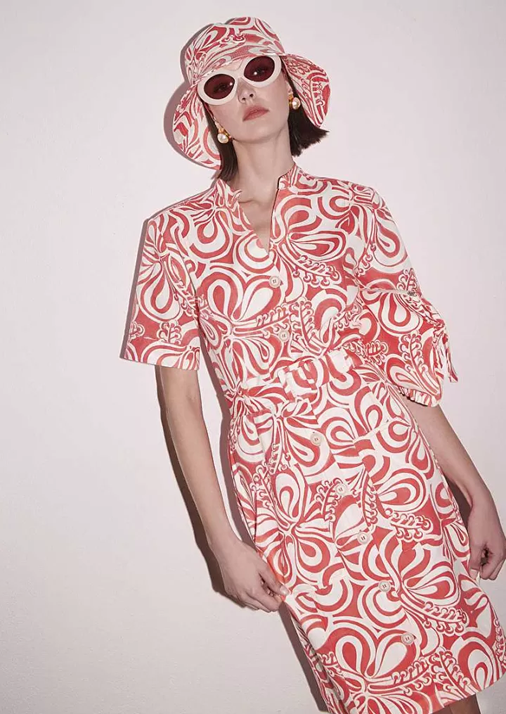 Robe En Coton A Motif Graphique Rosemarine Ecru Et Corail^TARA JARMON Cheap