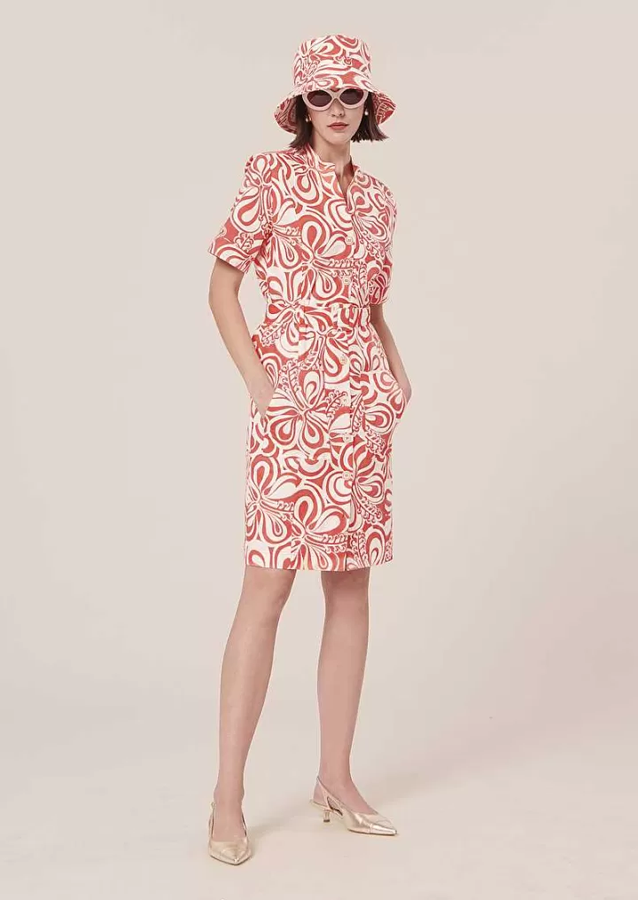 Robe En Coton A Motif Graphique Rosemarine Ecru Et Corail^TARA JARMON Cheap