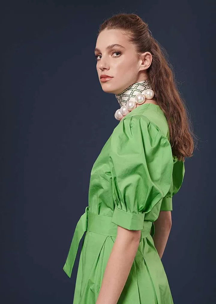 Robe En Popeline Verte Croustillante Ranya^TARA JARMON Cheap