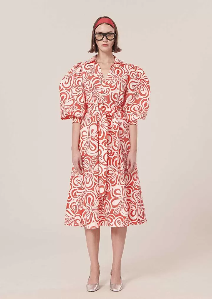 Robe Rivolta En Popeline A Motif Graphique Ecru Et Corail^TARA JARMON Store
