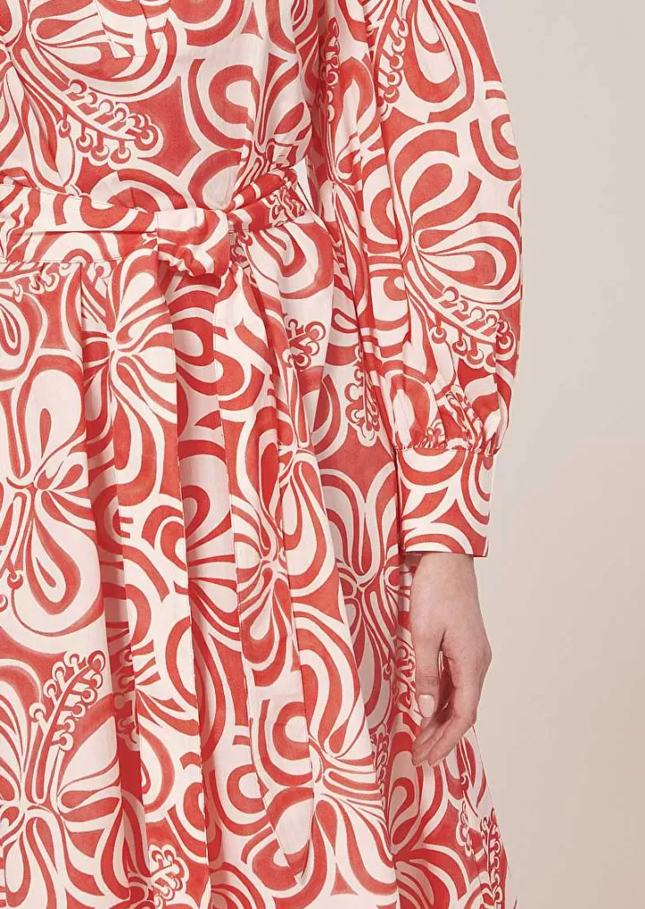 Robe Rivolta En Popeline A Motif Graphique Ecru Et Corail^TARA JARMON Store