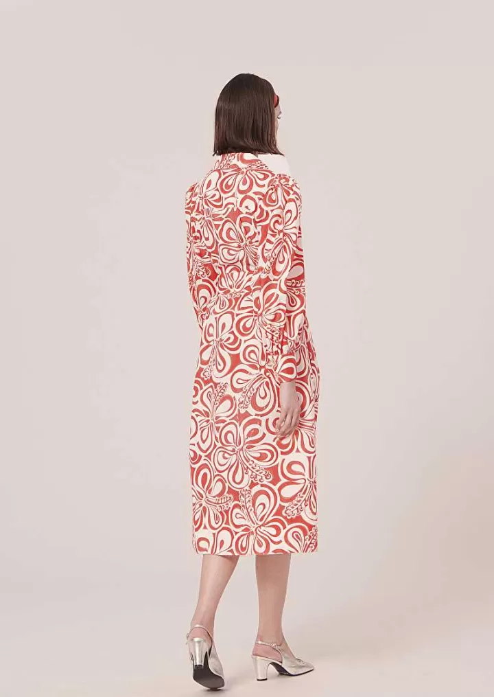 Robe Rivolta En Popeline A Motif Graphique Ecru Et Corail^TARA JARMON Store